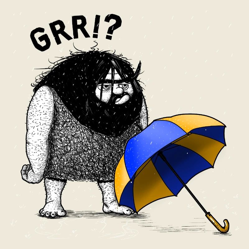 Caveman with Umbrella