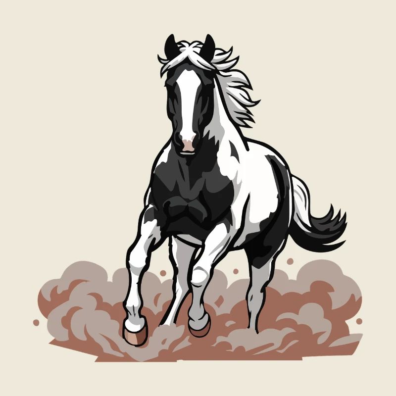 Cheval Pie Galop de Face Poussière Équestre