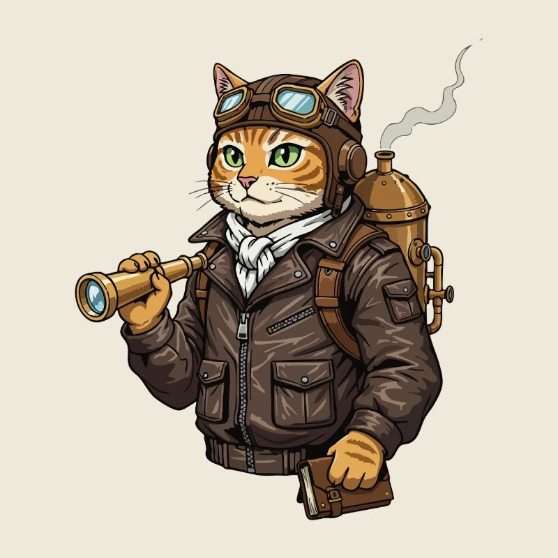 Chat Aviateur Steampunk Explorateur Curiosité