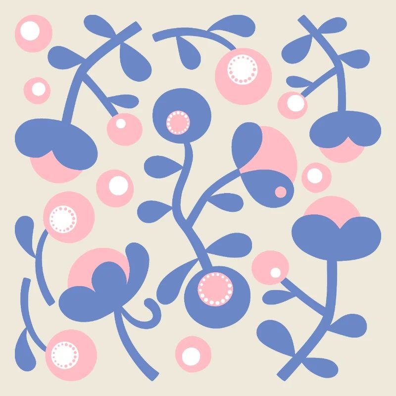 Abstract Peonies L Rose Blue White