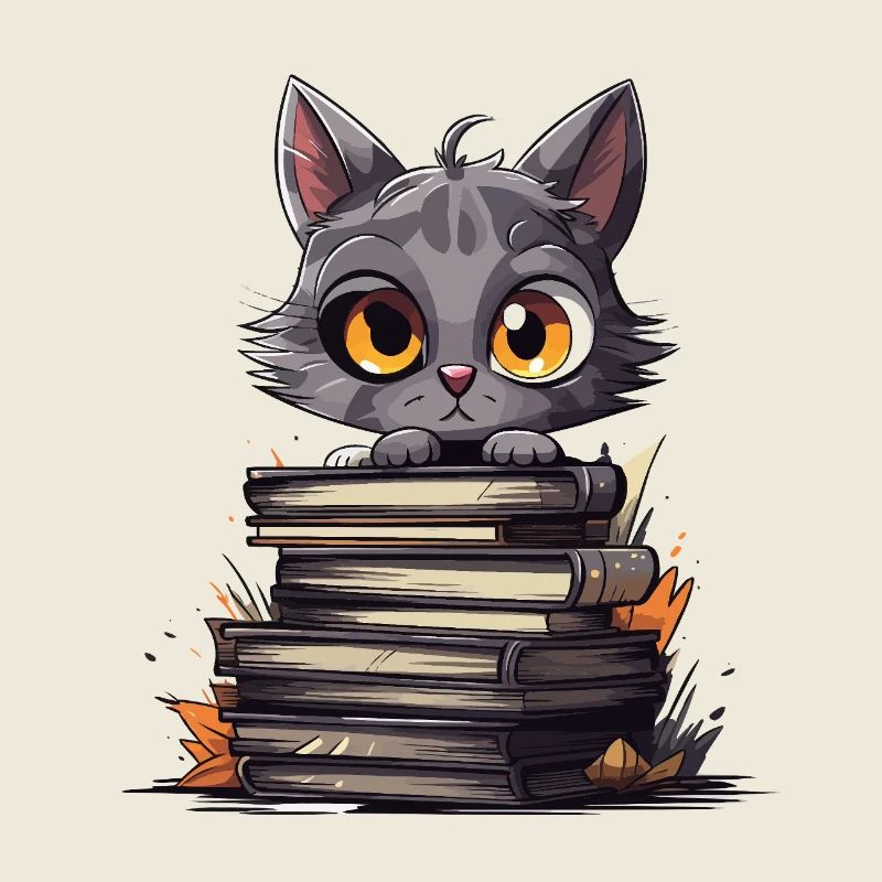 Kätzchen über Bücherstapel