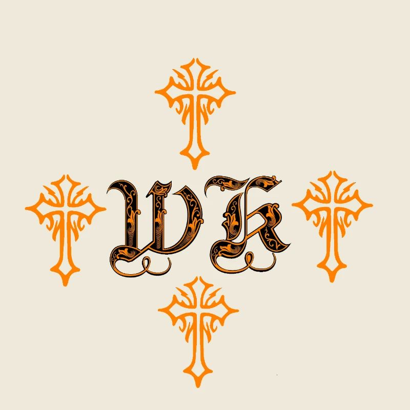 Orange-Gotik-Kreuzornament mit Initialen