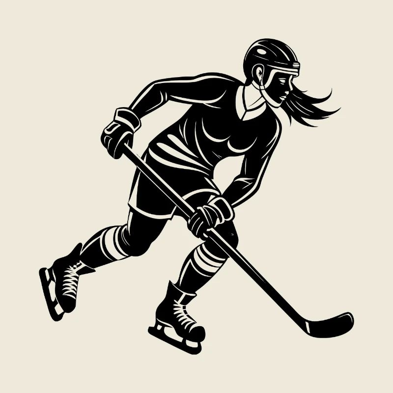 Female Hockey Player Skating with Puck