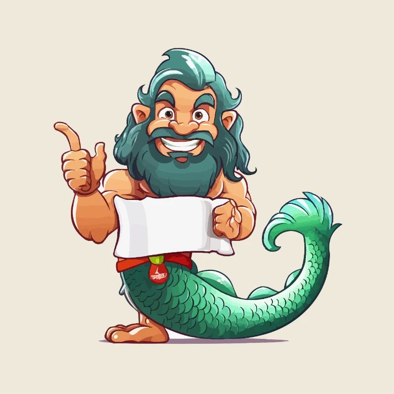 Héros de la mer avec barbe et nageoire