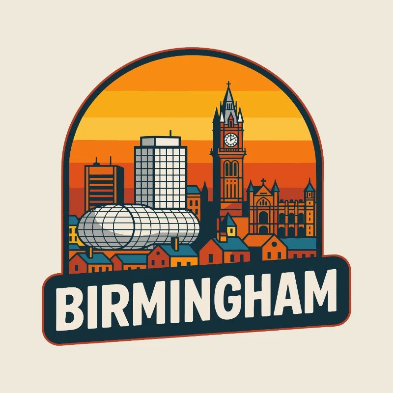 Vintage Birmingham Skyline Retro Sonnenuntergangsdesign