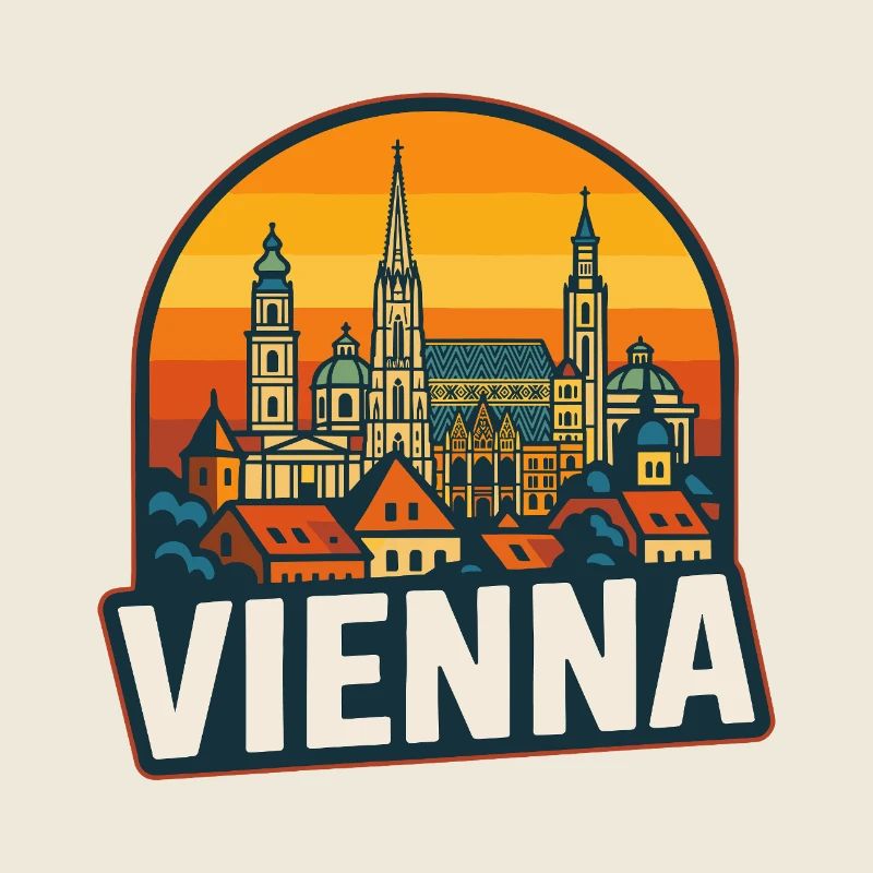 Vienna Skyline Retro Sunset Vintage Art