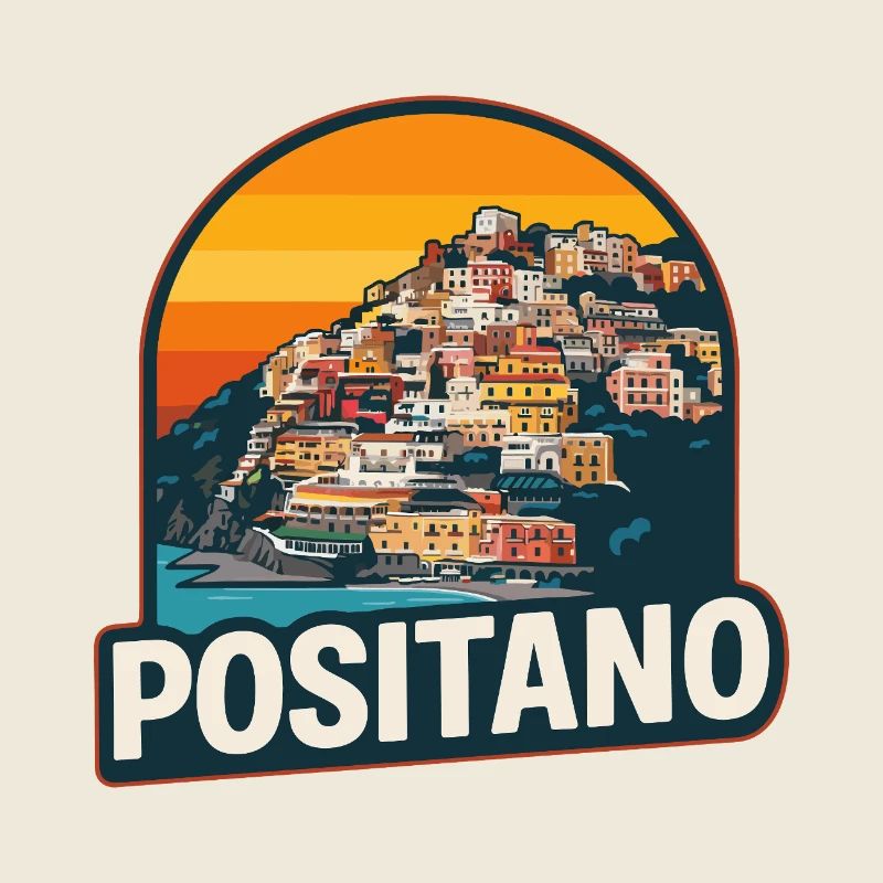 Design rétro de la côte amalfitaine de Positano
