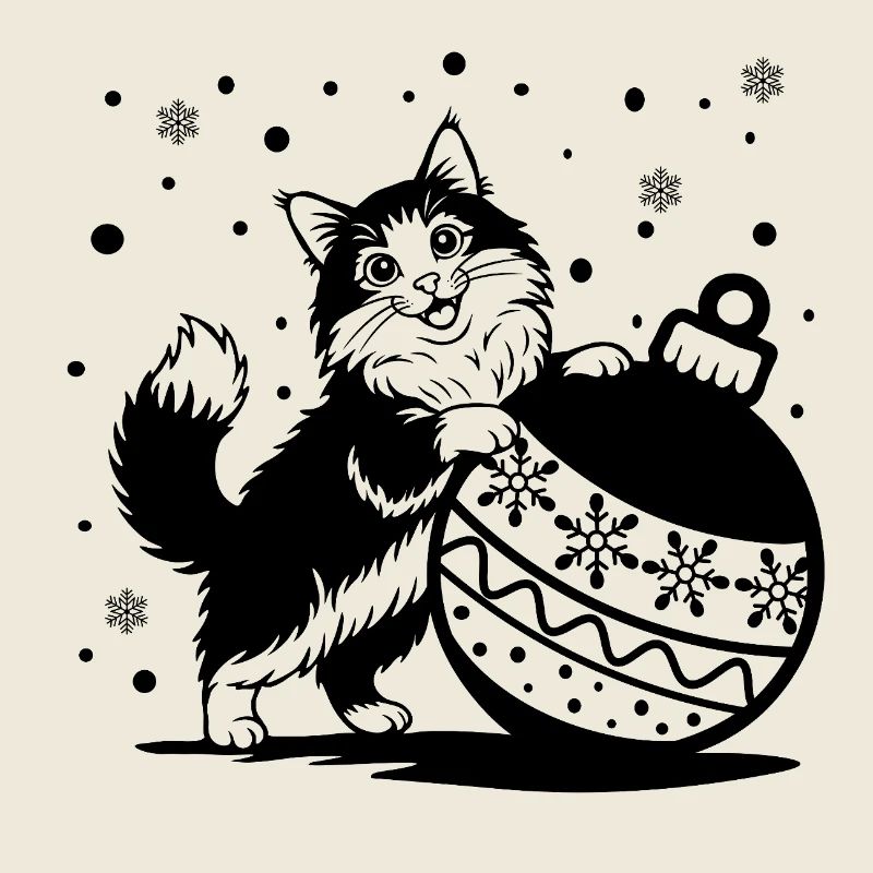 Süße, flauschige Katze mit einer großen Weihnachtskugel – St.