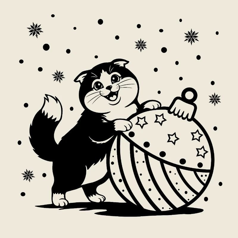 Süße flauschige Katze mit einer großen Weihnachtskugel