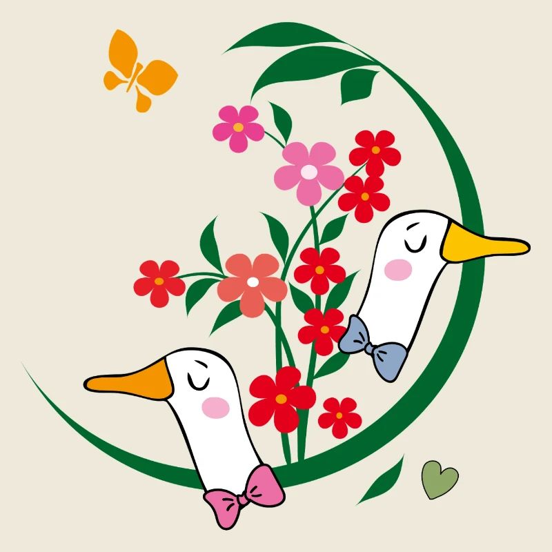  Gänse mit Blüten
