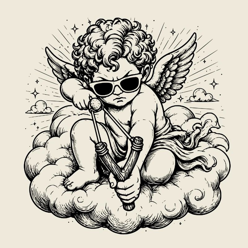 Wütender Cherub mit Steinschleuder