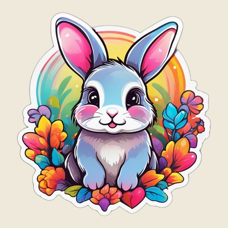 Lapin pastel Arc-en-Ciel floral