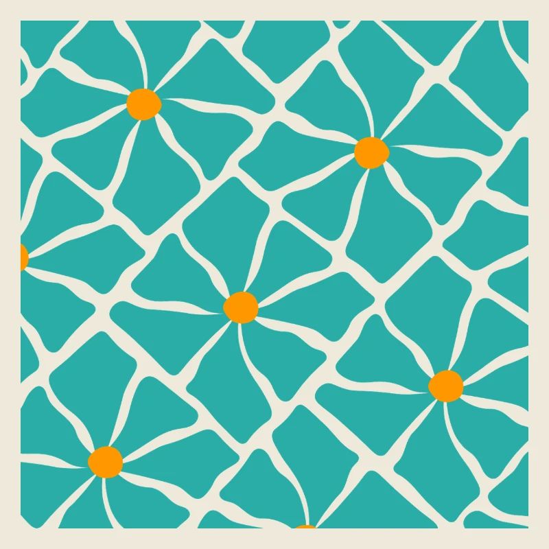 Turquoise Blossoms Mosaic Pattern
