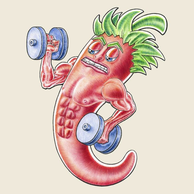 Muscular Chilli Cartoon Pepper Lifting Weights
