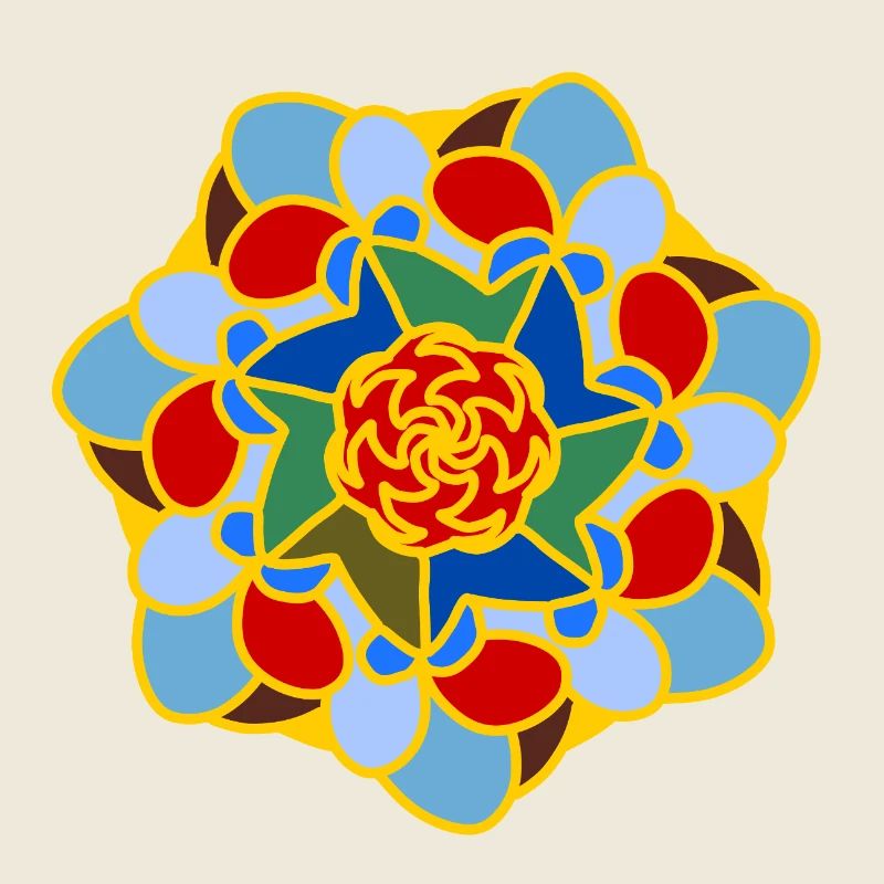 Bunte, florale Mandala Blau, Grün, Gelb, Gelb