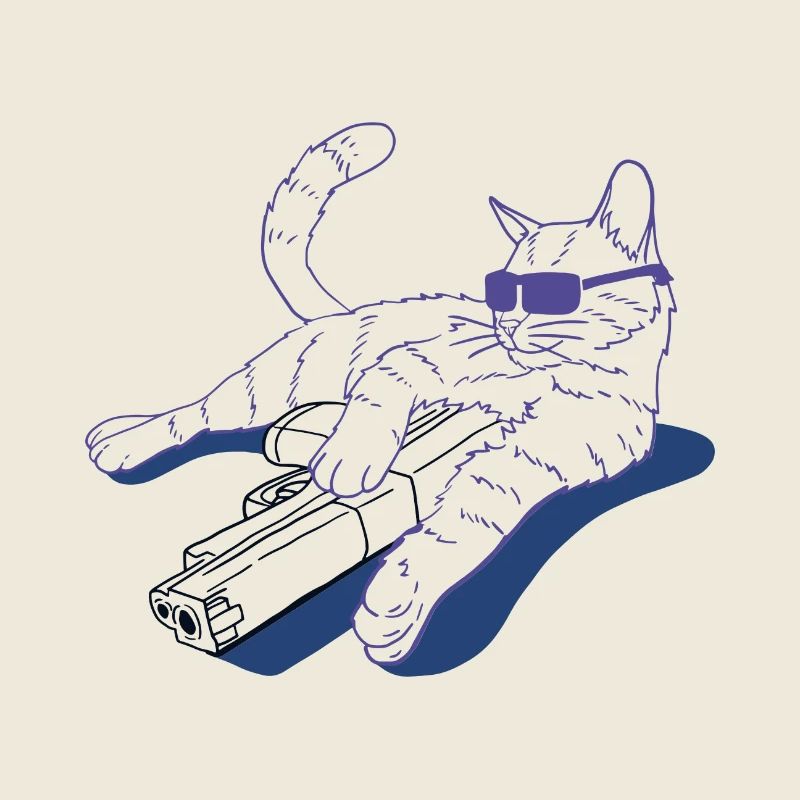 Katze mit Waffe und Sonnebrille