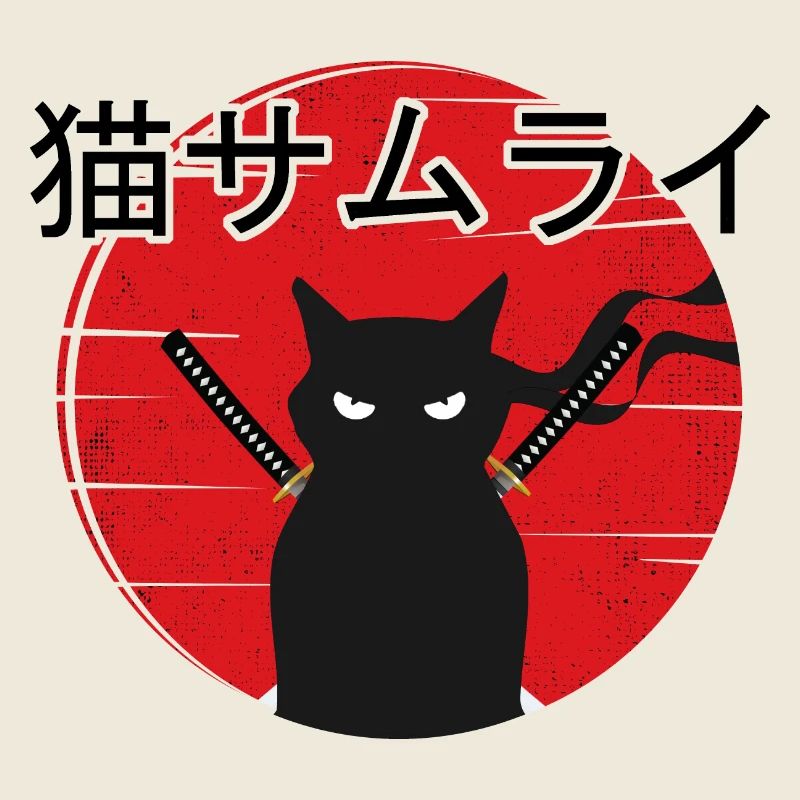 Samurai Kitten Ninja Cat Japanese Vintage Sunset