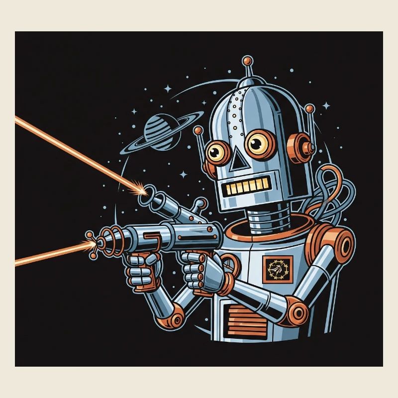 Robot de science-fiction rétro avec arme laser