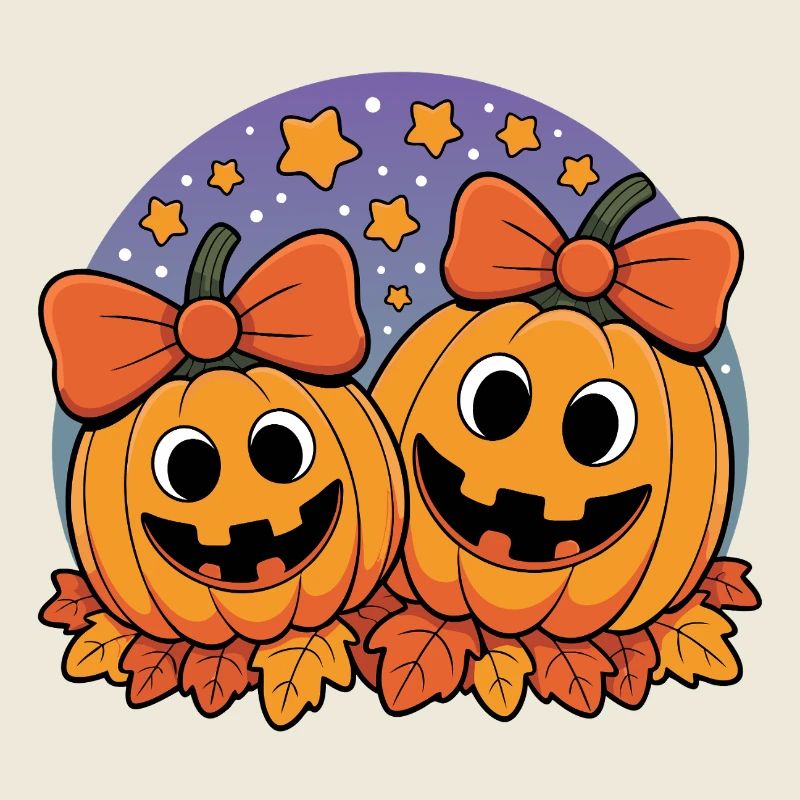 Funny Halloween pumpkins with starry sky