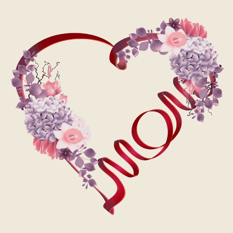 Muttertags Herz mit Blüten und Mom Schriftzug