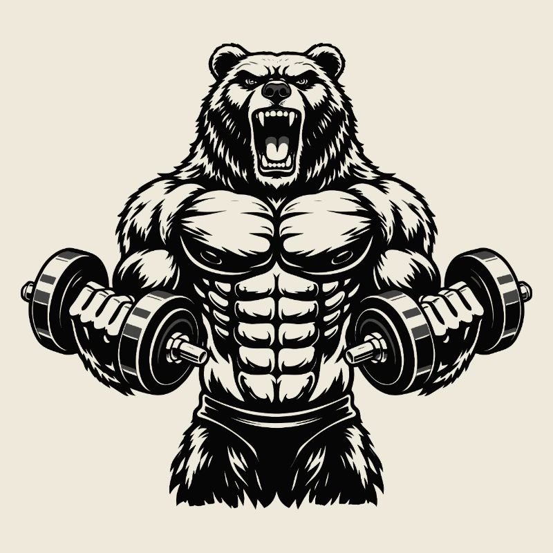 Strong bear with dumbbells illustration