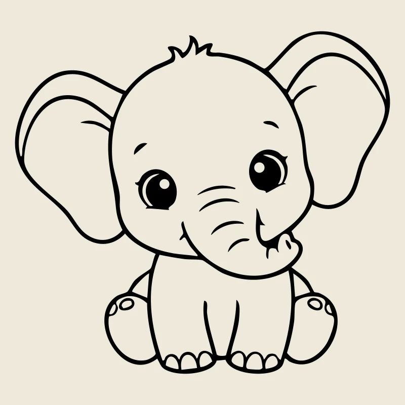 Bébé éléphant mignon – Noir et Blanc