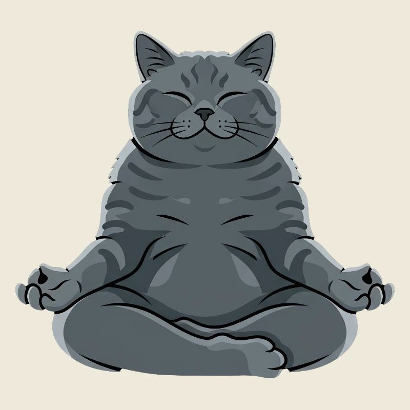 Chat gris méditant