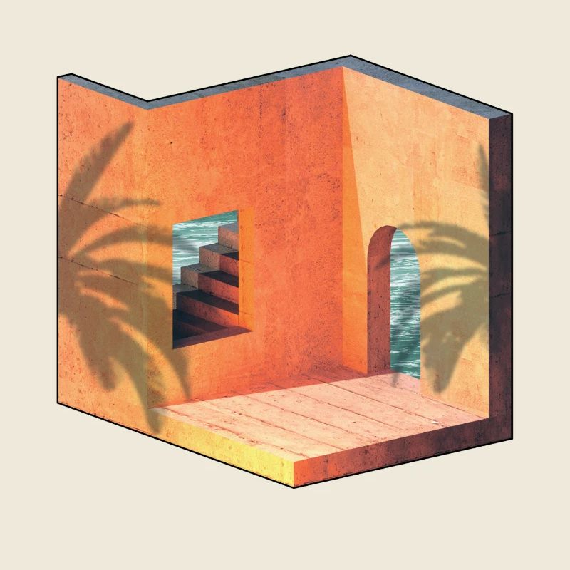 Sonne Meer Architektur Sommer Isometrie Palme