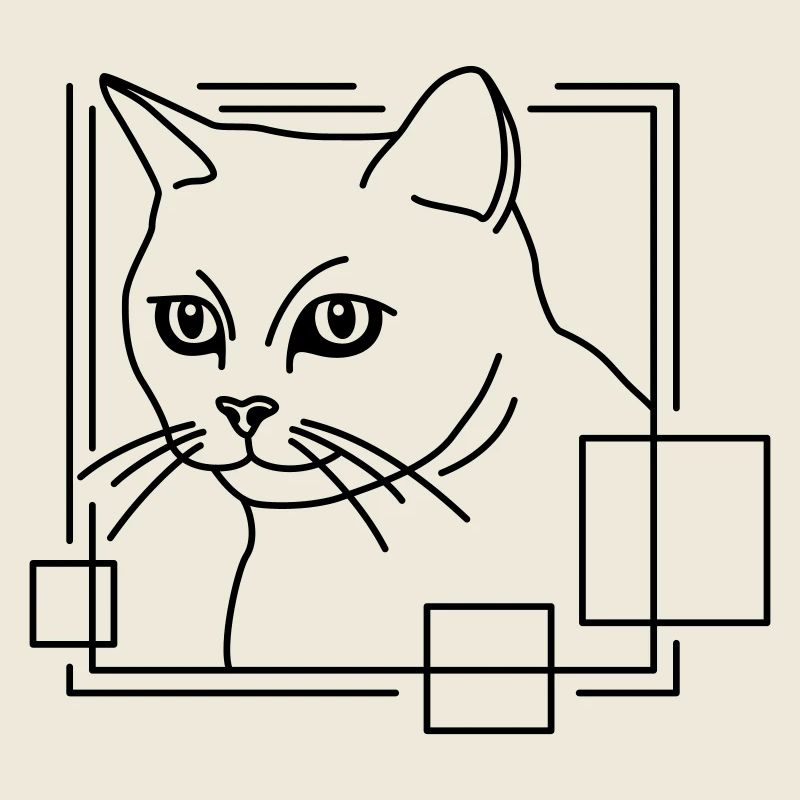 Cat in Geometric Shape - Line Art Design