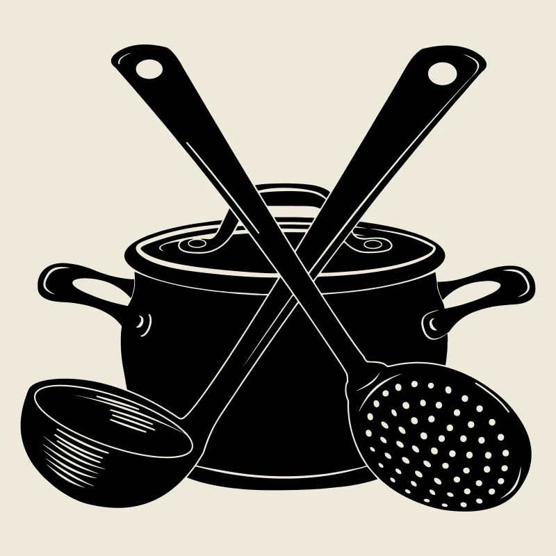 Pfannensuppenlöffel und Schaumlöffel dunkel