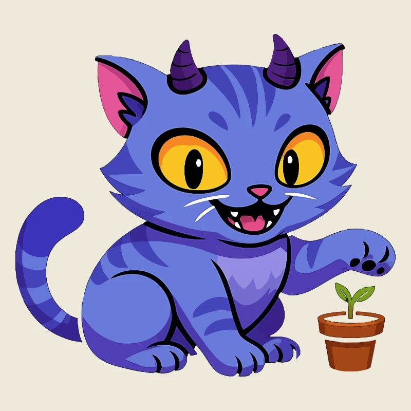 Blauer Katzenkobold mit Pflanze