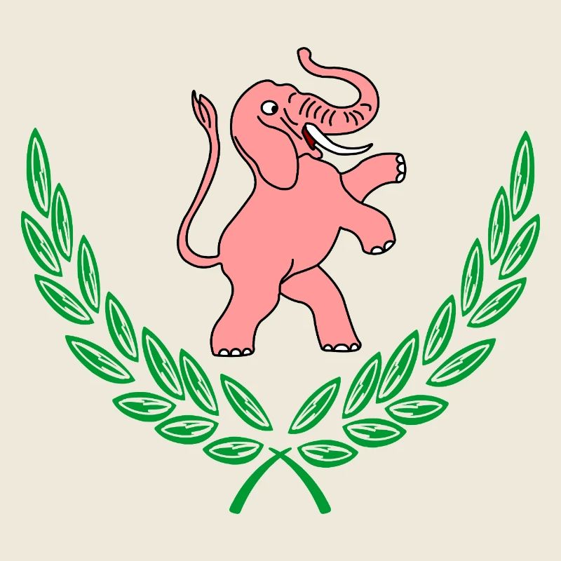 Rosa Elefant im Lorbeerkranz