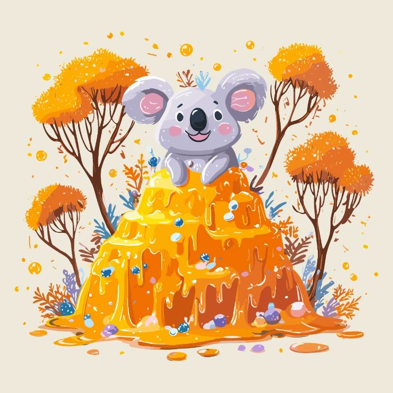 Koala on honey rock in autumn