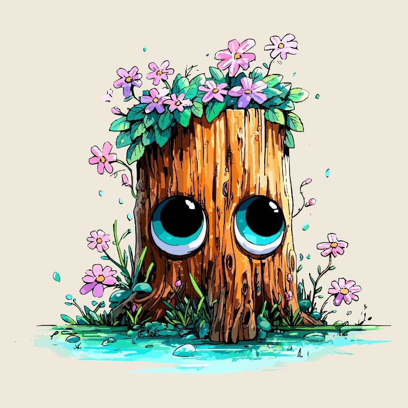 Souche de forêt aux yeux de fleurs