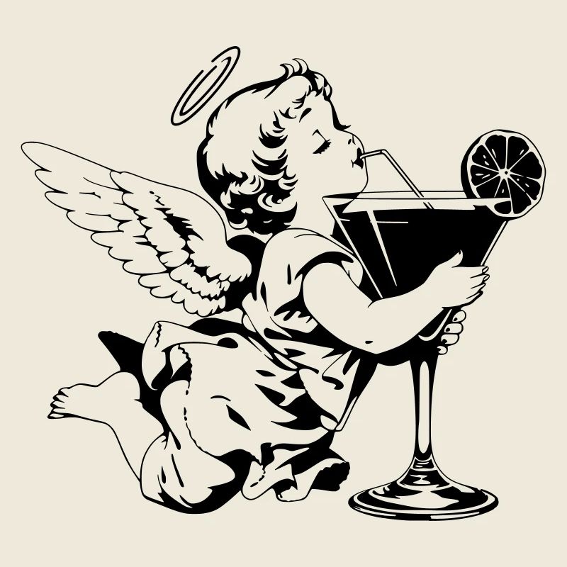 Cocktail Engel – Cherub mit Drink im Glas