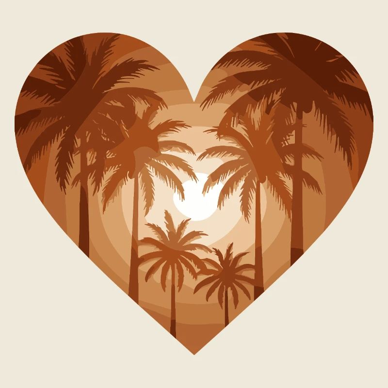 Palm Sunset in Heart Silhouette Design