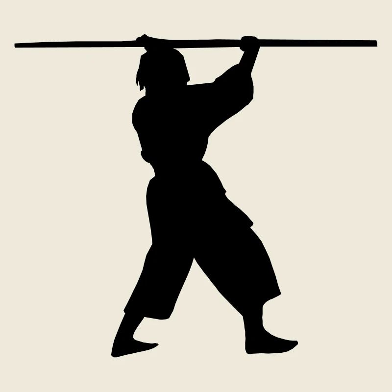 Kobudo with long bo above the head shadow figure