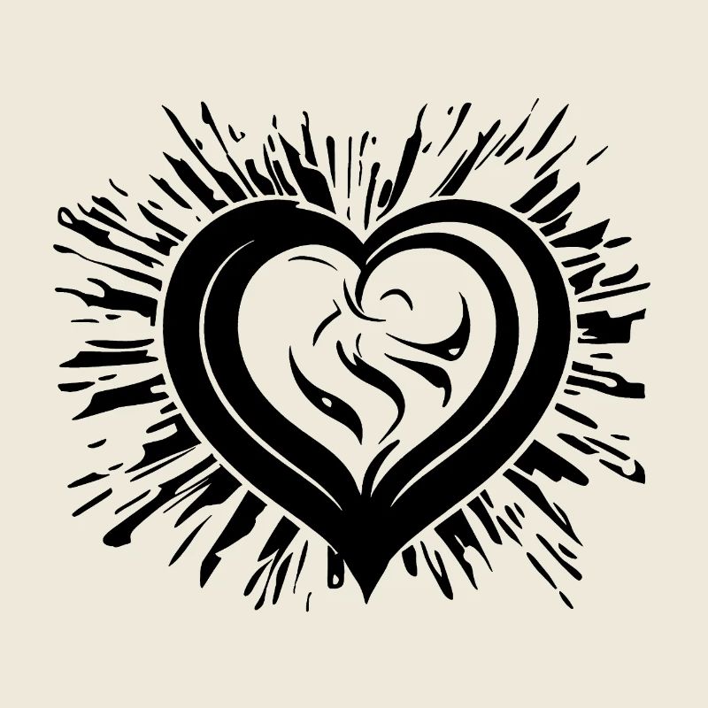 Geschwungenes Herz mit Strahlen