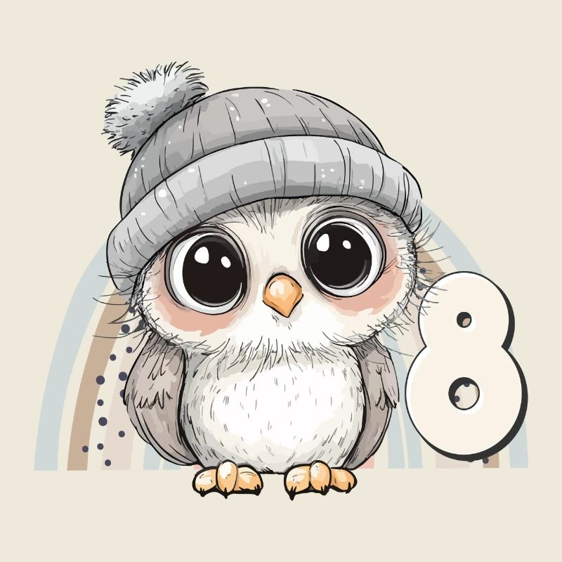 8. Geburtstag Eule Regenbogen Süß Niedlich