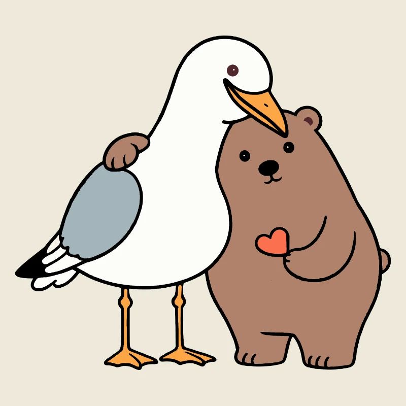 Mer du Nord Mouette Ours Brun Amitié Amour Maigre