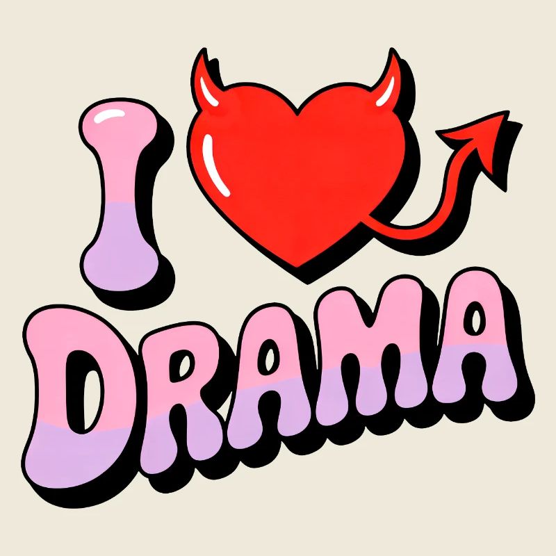 I Love Drama. Funny Devil Heart Vintage 70s Style