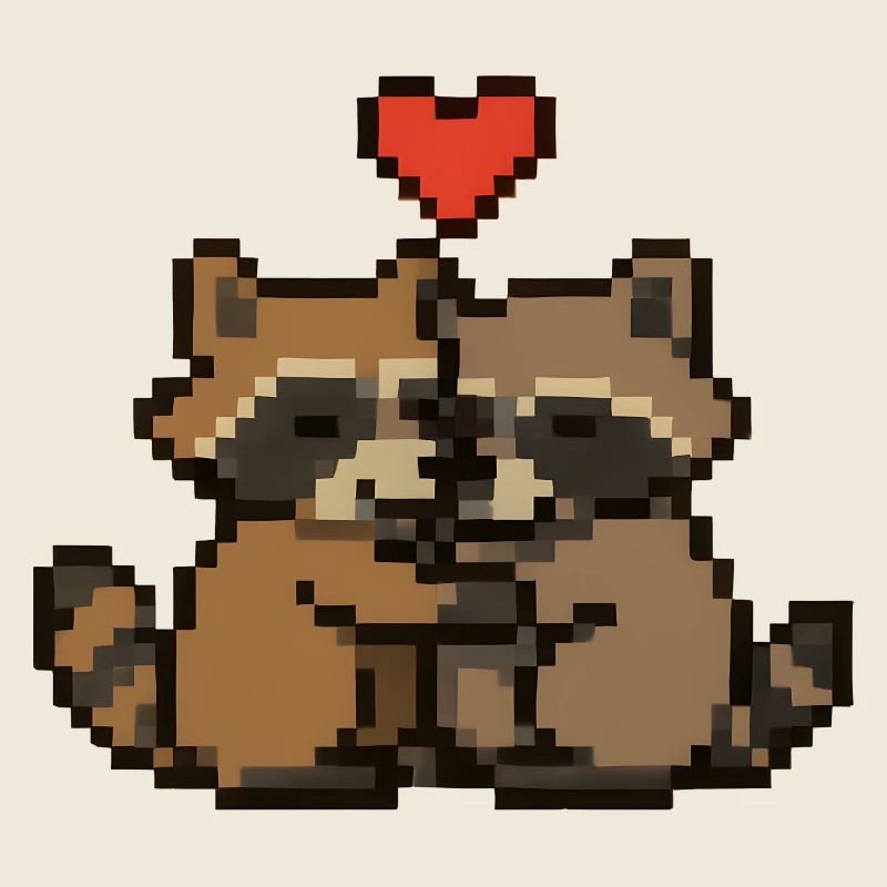 Raton laveur pixel avec cœur