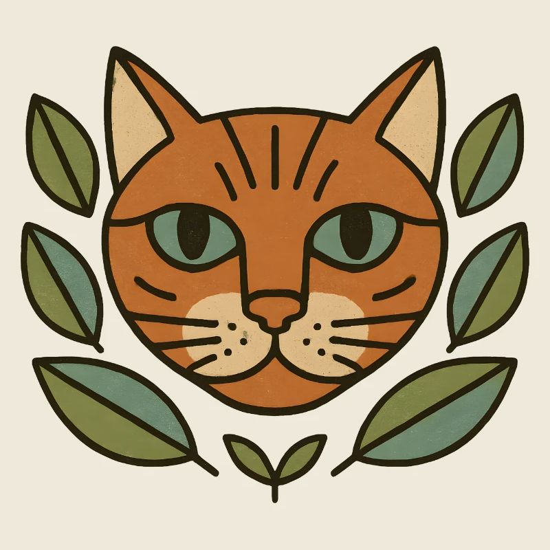 Cat's head in a leaf wreath