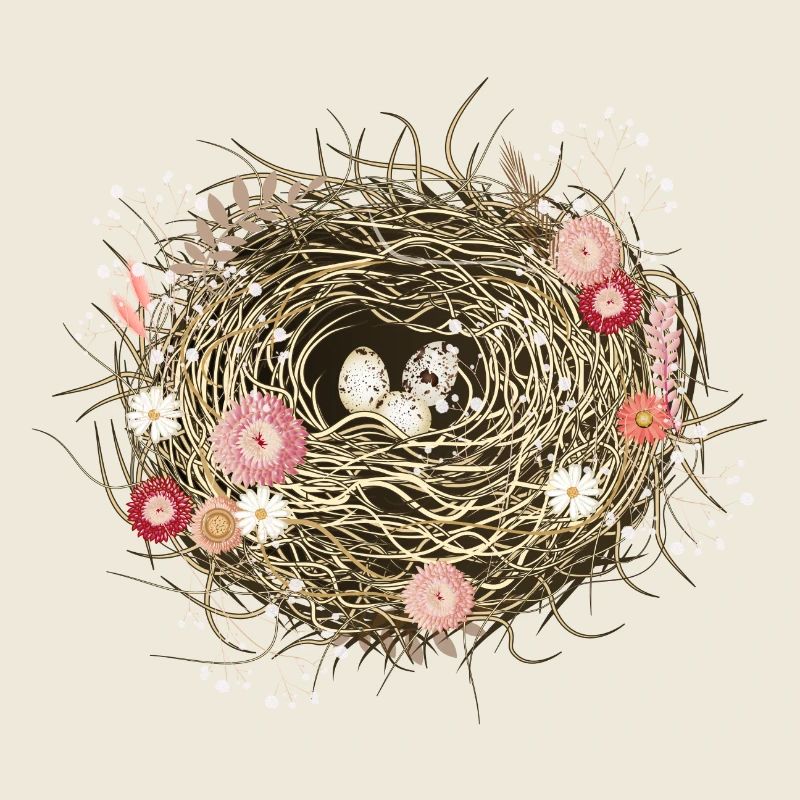 Nid d’oiseau ou panier de Pâques avec des fleurs séchées