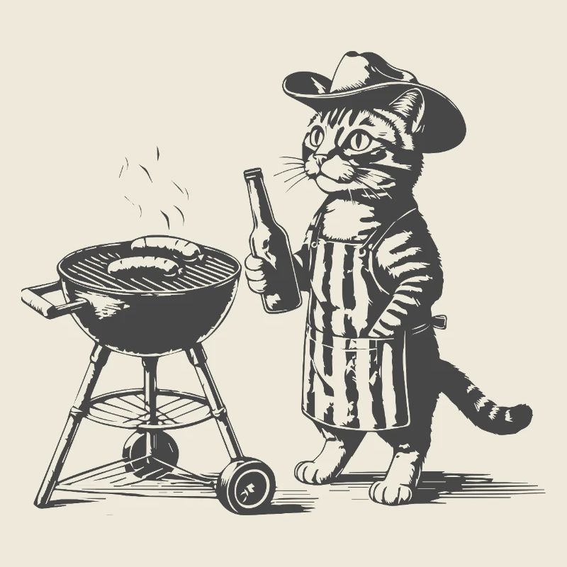 Chat grillé avec bouteille