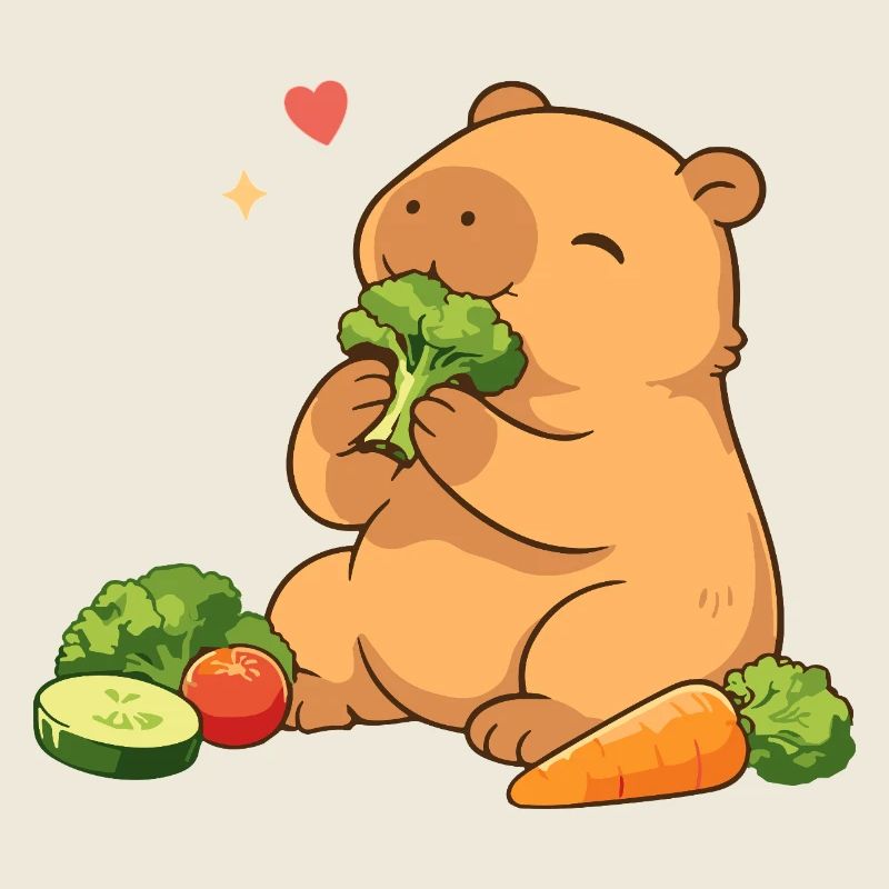 Capybara loves vegetables – relaxed & cute