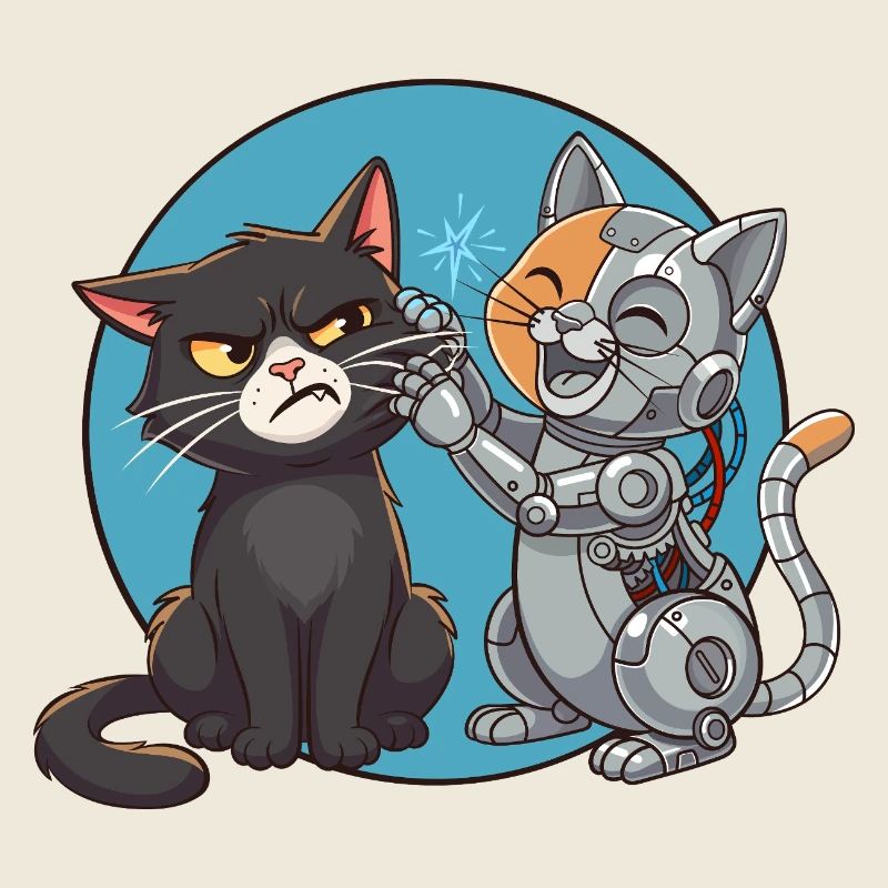 Chat et robot curieux
