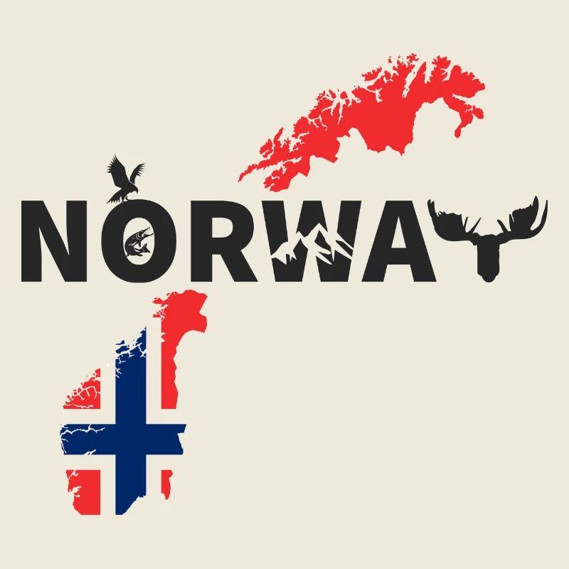 Norway map with flag and moose