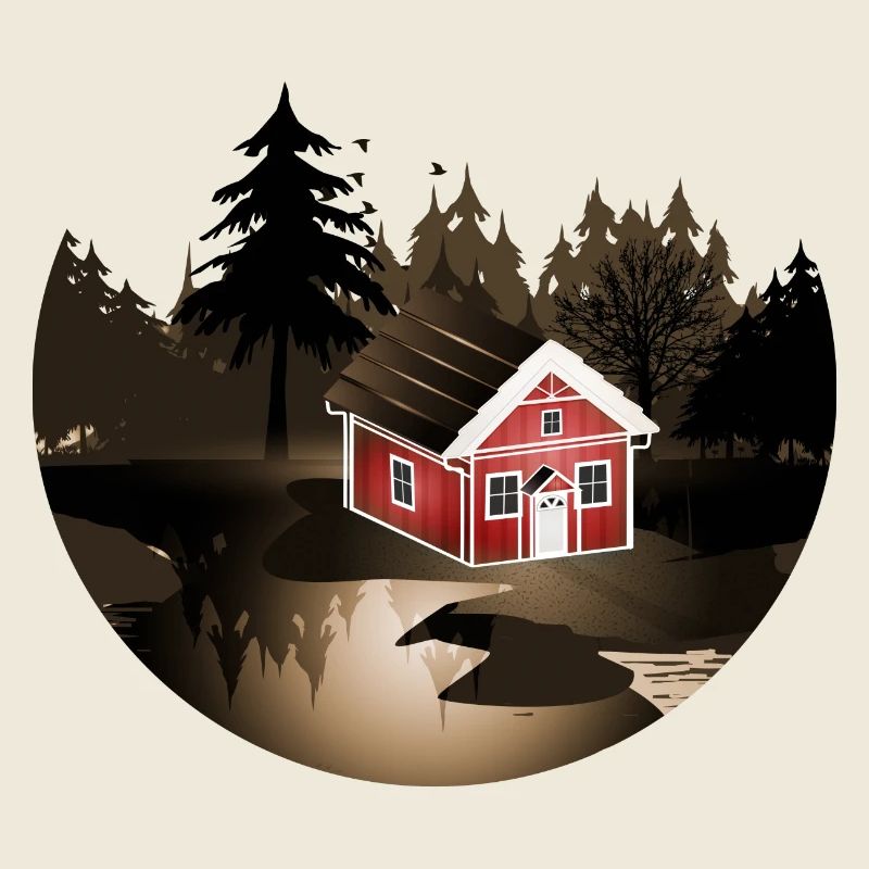 petite maison suédoise à l'orée de la forêt en sépia