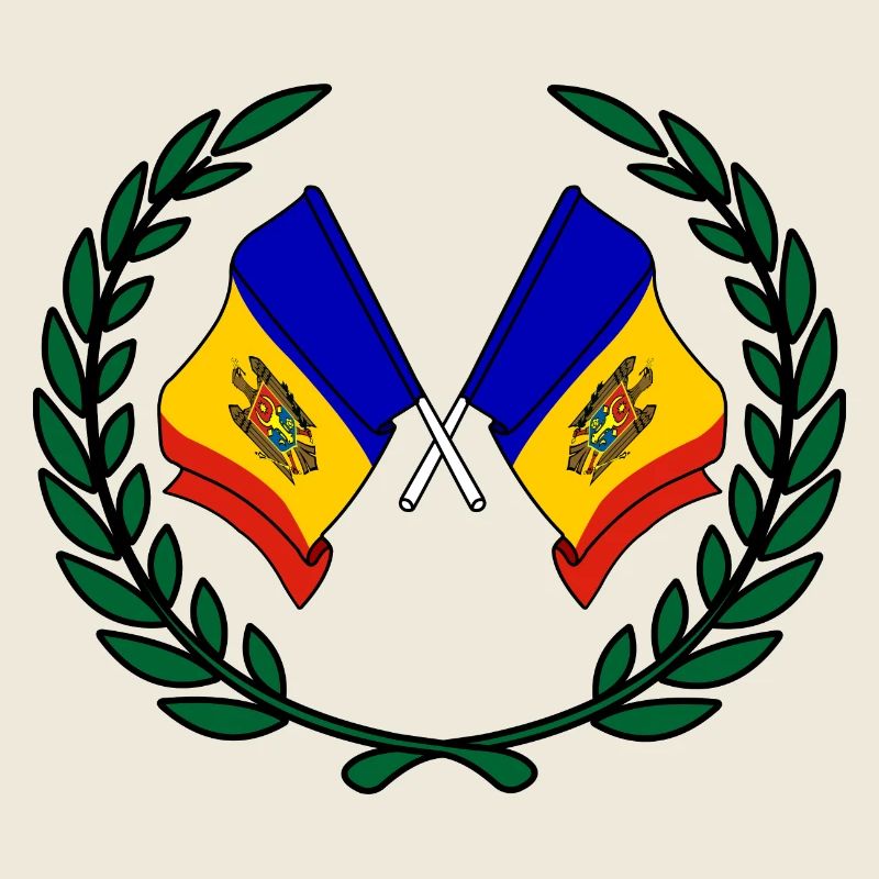 Drapeaux de la Moldavie en couronne de laurier